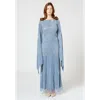 Maryisa Modest Embellished Sequin Beaded Maxi Dress With Long Sleeves