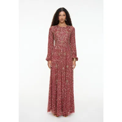 Maryisa Modest Embellished Sequins A-line Dress In Pink