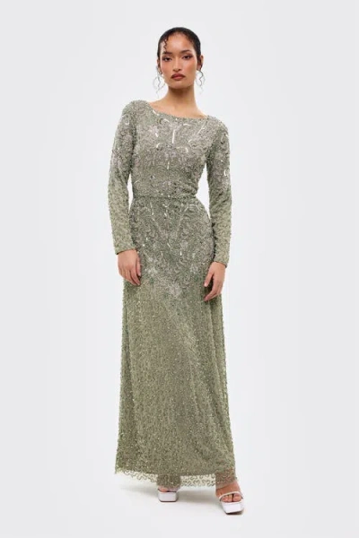 Maryisa Modest Embellished Sequins Fitted Maxi Gown In Green