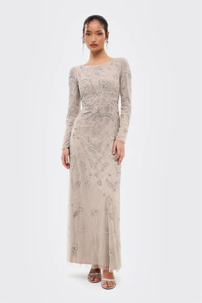 Maryisa Modest Floral Embellished Sequins Maxi Dress In White