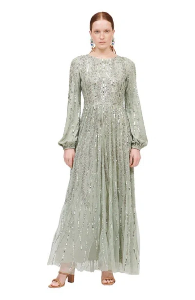 Maryisa Modest Ruffle Dress Maxi With Designer Sleeve In Green