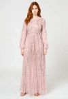 Maryisa Embellished Sequin Beaded A Line Maxi Dress In Frosted Pink
