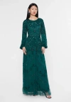 Maryisa Embellished Sequin Beaded Crew Neck Dress In Emerald Green