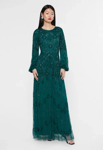 Maryisa Embellished Sequin Beaded Crew Neck Dress In Emerald Green