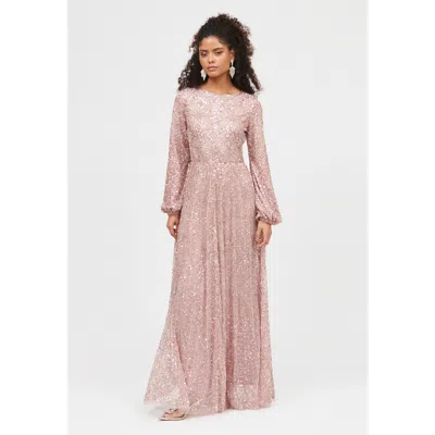 Maryisa Embellished Sequin Beaded Floral Dress In Frosted Pink