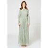 Maryisa Embellished Sequin Beaded Floral High Neck Gown In Sage Green