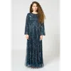 Maryisa Embellished Sequin Beaded Floral Long Sleeves Maxi Dress In Navy