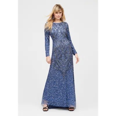 Maryisa Embellished Sequin Beaded Foral A Line Maxi In Turk Blue