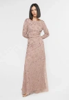 Maryisa Embellished Sequin Beaded High Neck With Trail Dress In Taupe Blush