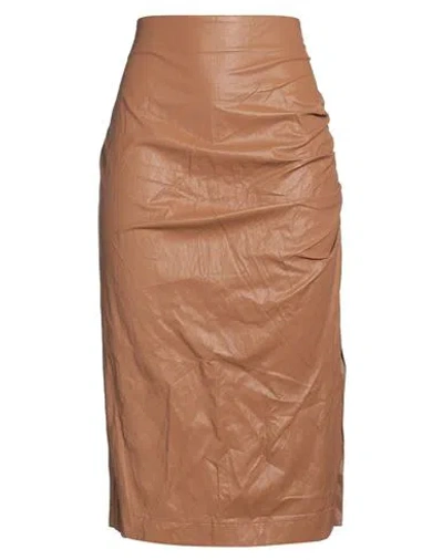 Maryley Woman Midi Skirt Tan Size 8 Polyurethane In Brown