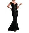 Mary's Bridal All Over Sequins Fit Flare Evening Gown In Black In Black