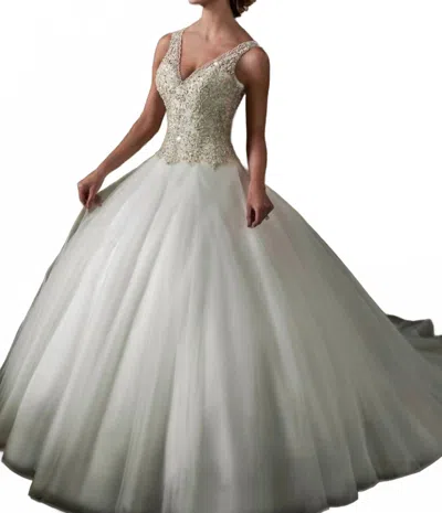 Mary's Bridal Crystal Beaded Tulle Dress In Ivory In White