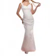 Mary's Bridal Fit And Flare Satin Dress In White In Pink