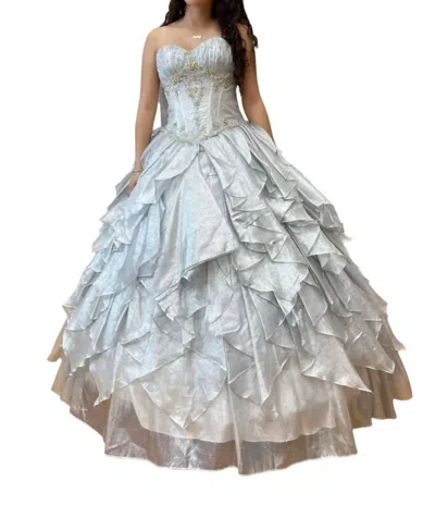 Mary's Bridal Kids' Off Shoulder Quinceañera Dress In Ice Silver In White