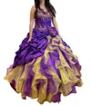 Mary's Bridal Quinceañera Off Shoulder Ruffle Dress In Purple/gold In Multi