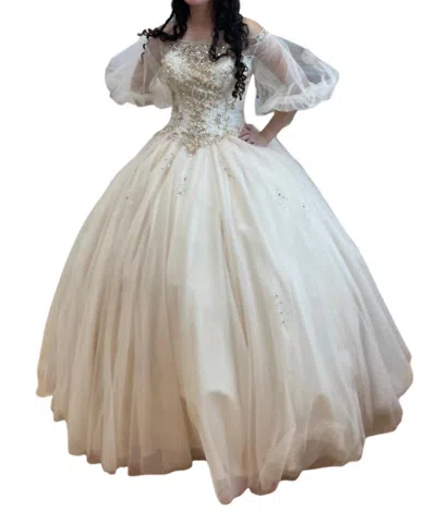 Mary's Bridal Quinceañera Puff Sleeve Dress In Dark Champagne In Silver