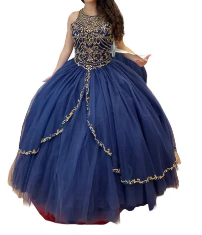 Mary's Bridal Kids' Sleeveless Quinceañera Dress In Navy/gold In Blue