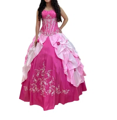 Mary's Bridal Strapless Embellished Quinceañera Dress In Magenta/light Pink