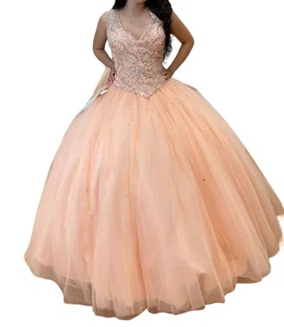 Mary's Bridal Kids' V-neck Quinceañera Dress In Peach In Pink