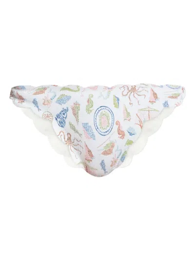 Marysia Antibes Cameo-print Bikini Bottoms In White