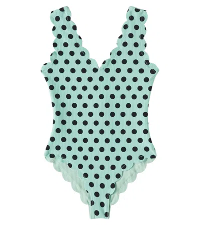 Marysia Bumby Kids' Bumby Charleston Polka-dot Scalloped Swimsuit In Green