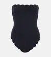 Marysia Chesapeake Reversible Strapless Scalloped Stretch-crepe Swimsuit In Black