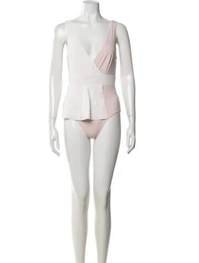 Pre-owned Marysia Colorblock Pattern One-piece In White