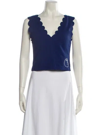Pre-owned Marysia Embroidered Accent Top In Blue