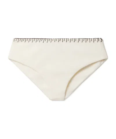 Marysia Barragan Embroidered Seersucker Bikini Briefs In White