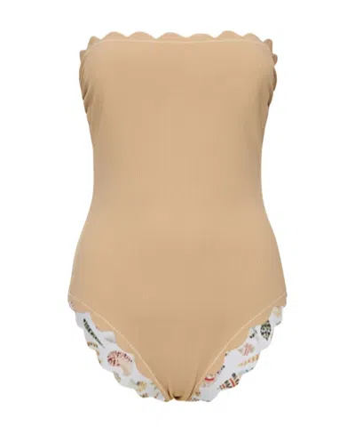 Marysia Esapeake Wears A One-piece Swimsuit On Both Sides In Brown