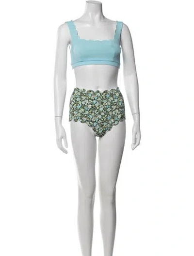 Pre-owned Marysia Floral Print Bikini W/ Tags In Blue