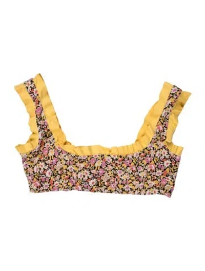 Pre-owned Marysia Floral Print Ruffle Embellishment Top In Yellow