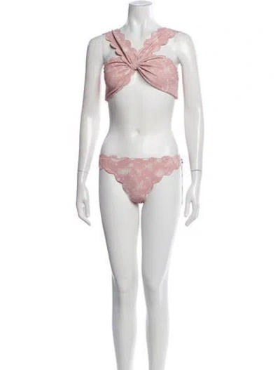 Pre-owned Marysia Floral Print Scalloped Accent Bikini W/ Tags In Red
