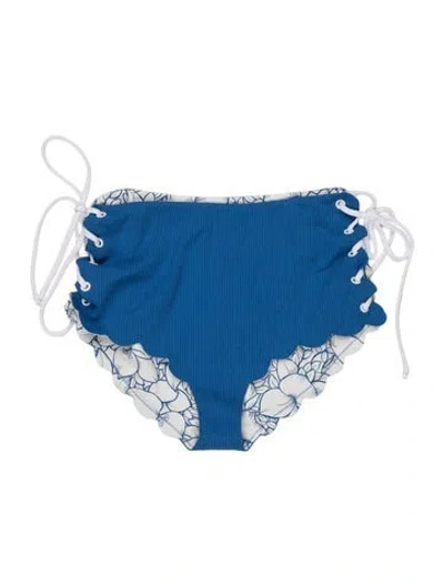 Pre-owned Marysia Floral Print Scalloped Accent Bottoms In Blue