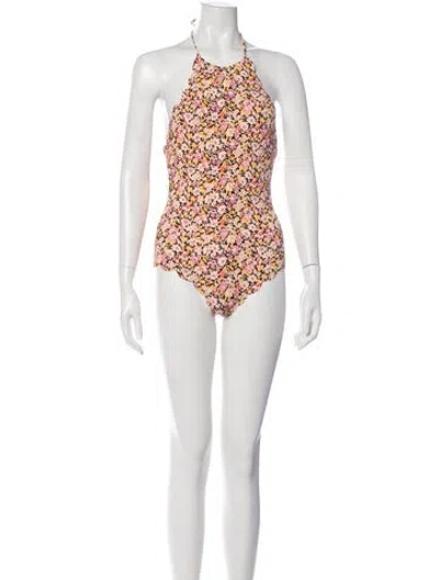 Pre-owned Marysia Floral Print Scalloped Accent One-piece In Multi