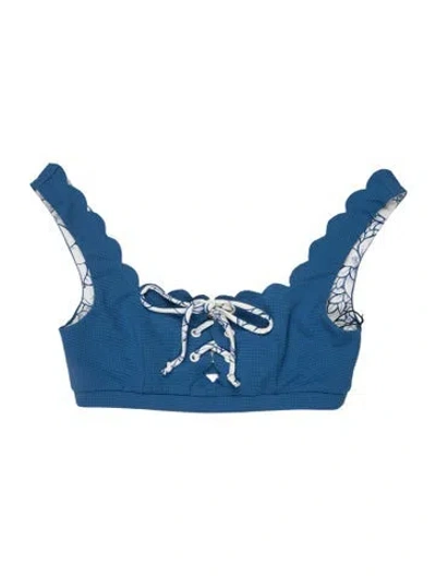 Pre-owned Marysia Floral Print Scalloped Accent Top In Blue