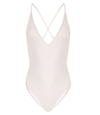 Marysia Harbour Island Maillot In Seta/panna In Pink