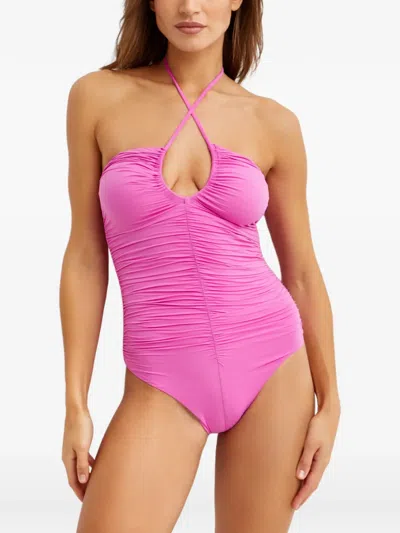 Marysia Hasell Maillot Halterneck Ruched Swimsuit In Pink