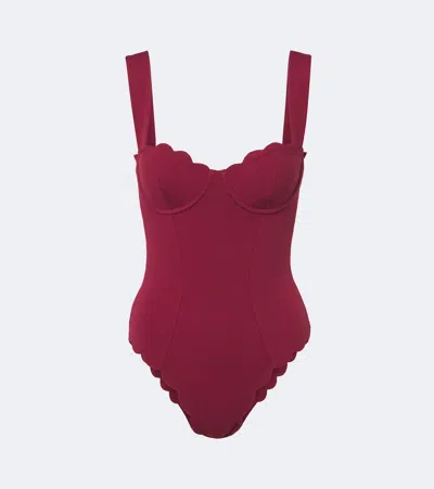 Marysia La Roche Scalloped Swimsuit In Burgundy