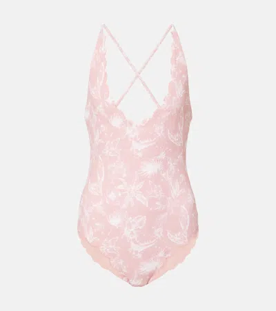 Marysia Palm Springs Printed Stretch-seersucker Swimsuit In Pink