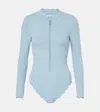 Marysia North Sea Scalloped Rashguard Swimsuit In Blue