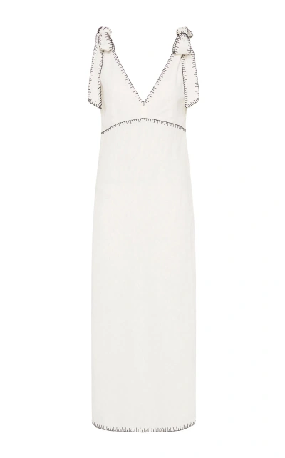 Marysia Oria Embroidered-linen Midi Dress In White