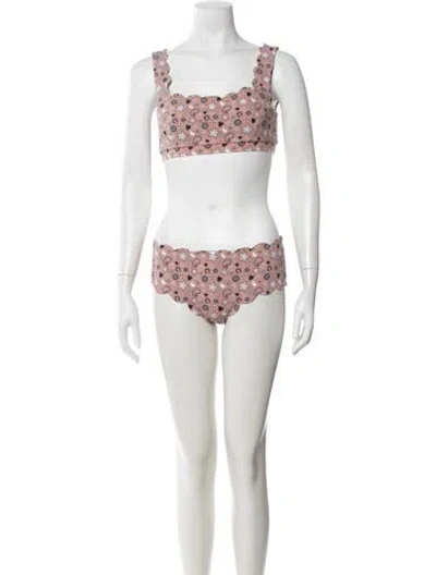 Pre-owned Marysia Paisley Print Scalloped Accent Bikini In Brown