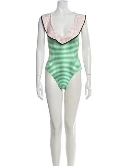 Pre-owned Marysia Plaid Print One-piece W/ Tags In Green