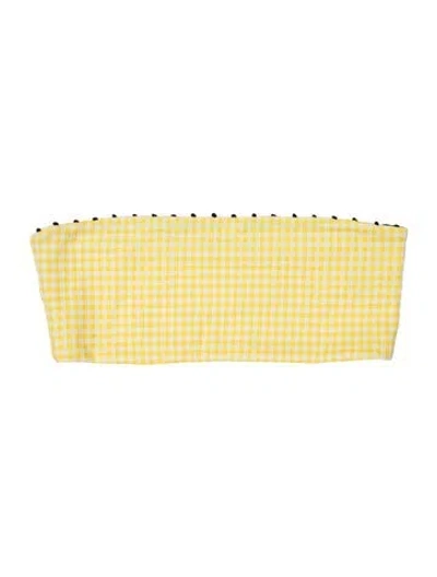 Pre-owned Marysia Plaid Print Pom-pom Embellishments Top W/ Tags In Yellow