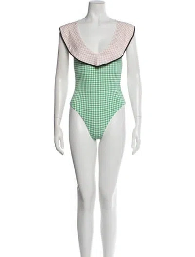 Pre-owned Marysia Plaid Print Ruffle Embellishment One-piece W/ Tags In Green