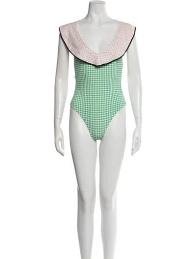 Pre-owned Marysia Plaid Print Ruffle Embellishment One-piece W/ Tags In Green