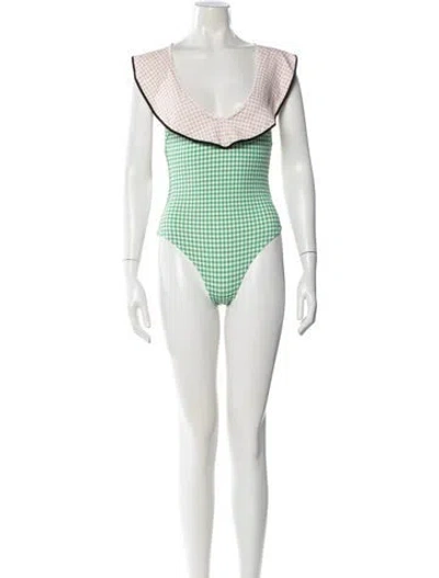 Pre-owned Marysia Plaid Print Ruffle Embellishment One-piece W/ Tags In Multi