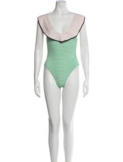 Pre-owned Marysia Plaid Print Ruffle Embellishment One-piece W/ Tags In Pink