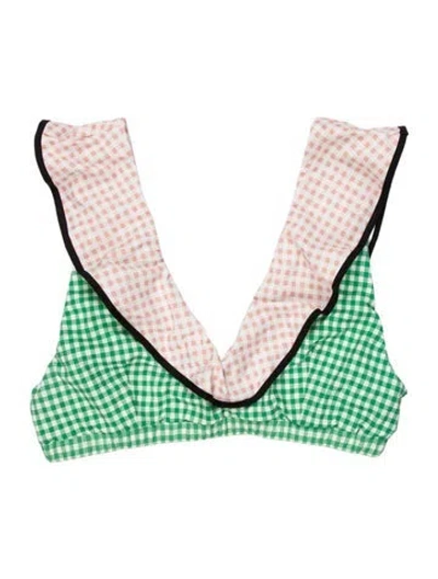 Pre-owned Marysia Plaid Print Ruffle Embellishment Top In Multi